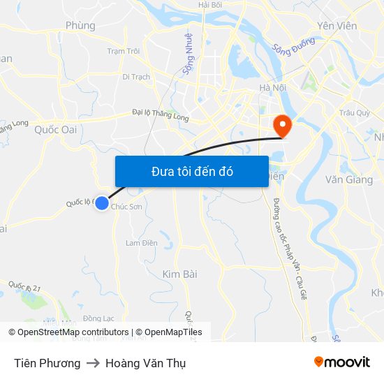 Tiên Phương to Hoàng Văn Thụ map