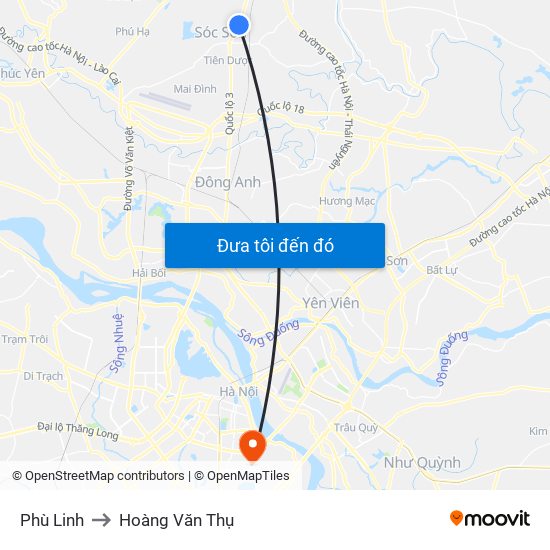 Phù Linh to Hoàng Văn Thụ map