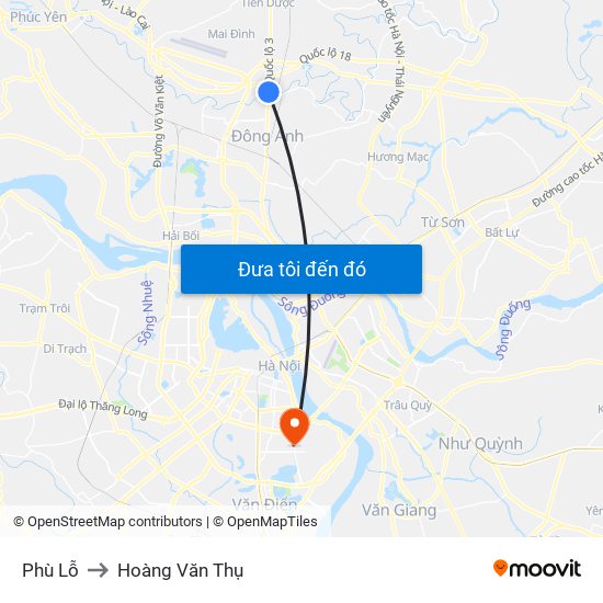 Phù Lỗ to Hoàng Văn Thụ map