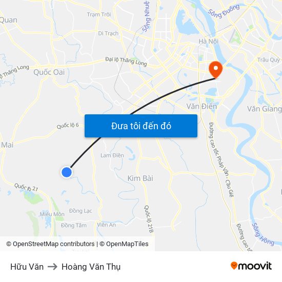 Hữu Văn to Hoàng Văn Thụ map