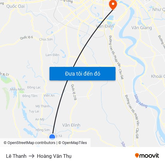 Lê Thanh to Hoàng Văn Thụ map