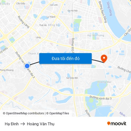 Hạ Đình to Hoàng Văn Thụ map