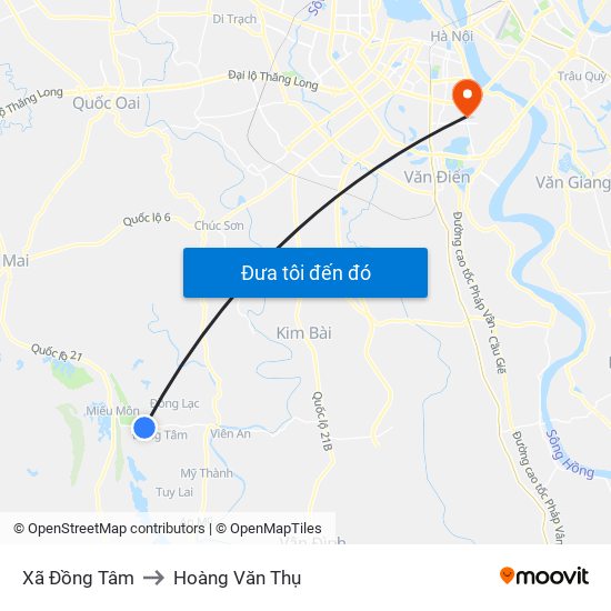 Xã Đồng Tâm to Hoàng Văn Thụ map