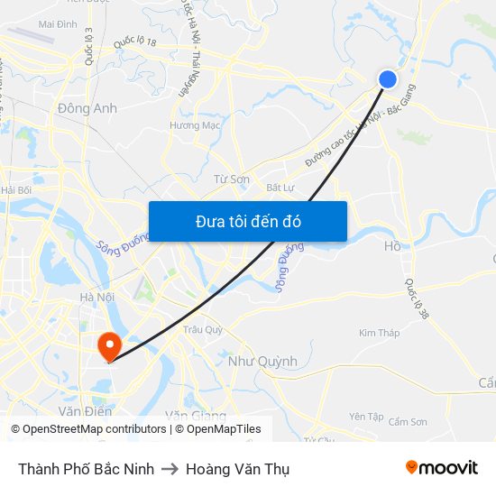 Thành Phố Bắc Ninh to Hoàng Văn Thụ map