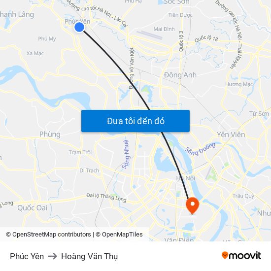 Phúc Yên to Hoàng Văn Thụ map