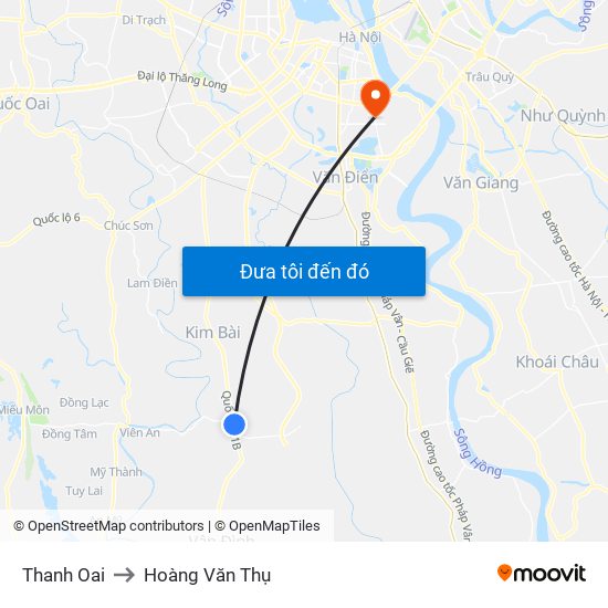 Thanh Oai to Hoàng Văn Thụ map