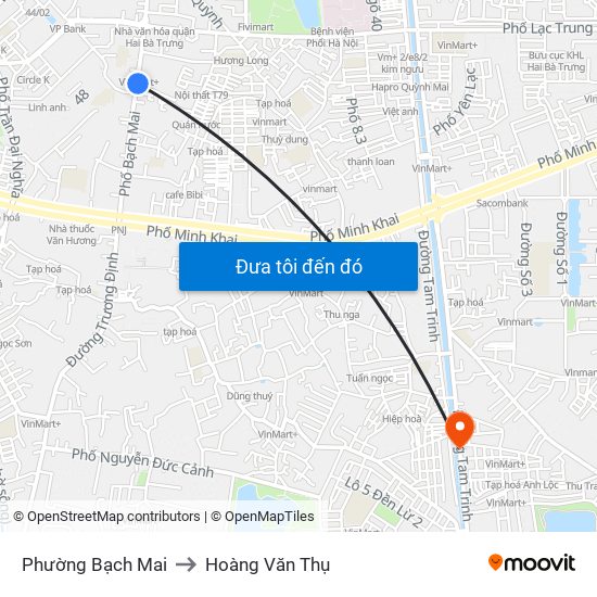 Phường Bạch Mai to Hoàng Văn Thụ map