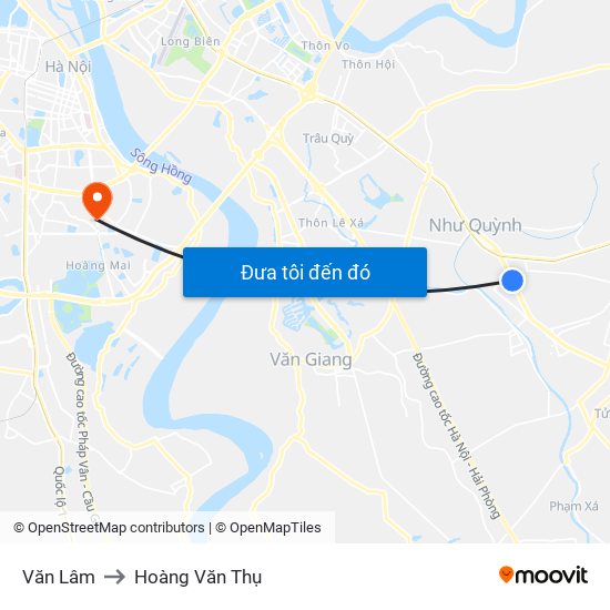 Văn Lâm to Hoàng Văn Thụ map