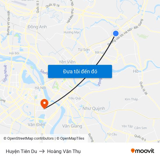Huyện Tiên Du to Hoàng Văn Thụ map