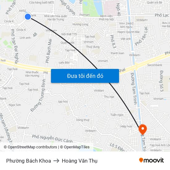 Phường Bách Khoa to Hoàng Văn Thụ map