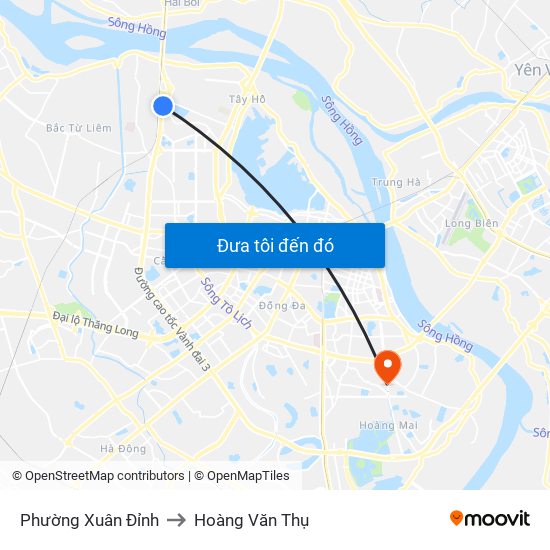 Phường Xuân Đỉnh to Hoàng Văn Thụ map