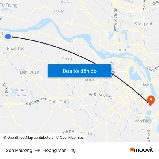 Sen Phương to Hoàng Văn Thụ map