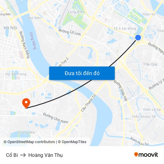 Cổ Bi to Hoàng Văn Thụ map