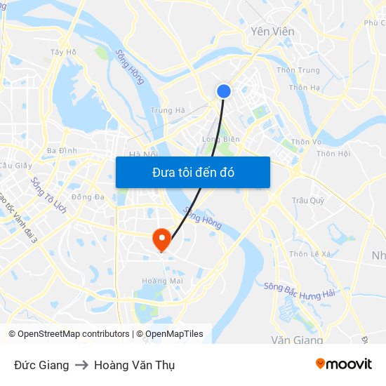 Đức Giang to Hoàng Văn Thụ map