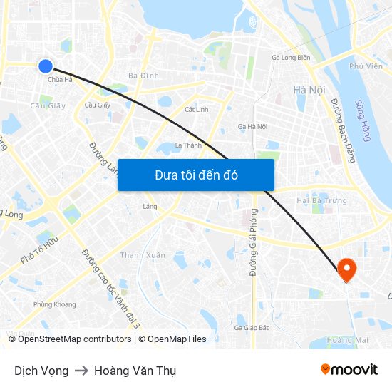 Dịch Vọng to Hoàng Văn Thụ map