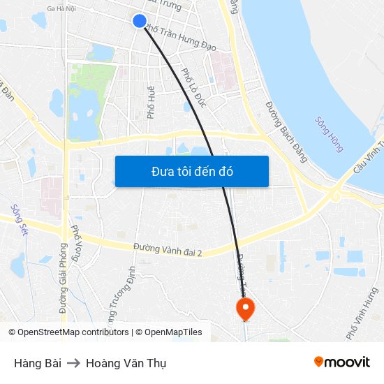 Hàng Bài to Hoàng Văn Thụ map