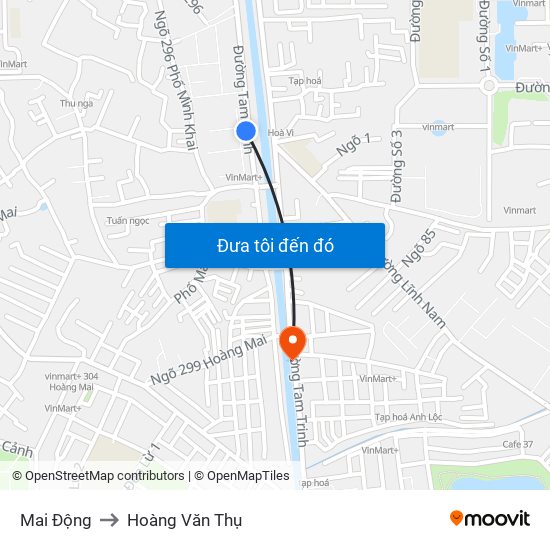 Mai Động to Hoàng Văn Thụ map
