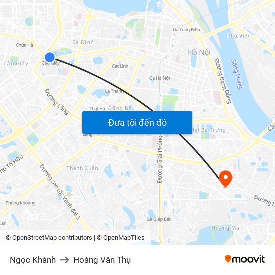 Ngọc Khánh to Hoàng Văn Thụ map