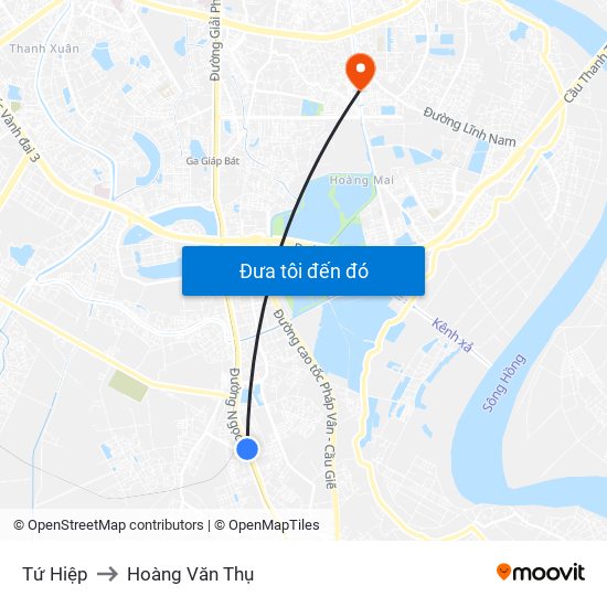 Tứ Hiệp to Hoàng Văn Thụ map