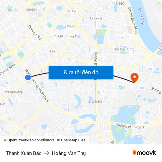Thanh Xuân Bắc to Hoàng Văn Thụ map