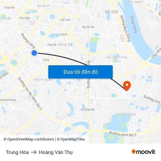 Trung Hòa to Hoàng Văn Thụ map