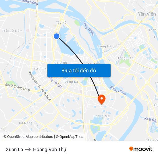 Xuân La to Hoàng Văn Thụ map
