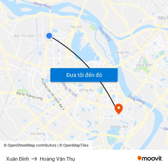 Xuân Đỉnh to Hoàng Văn Thụ map