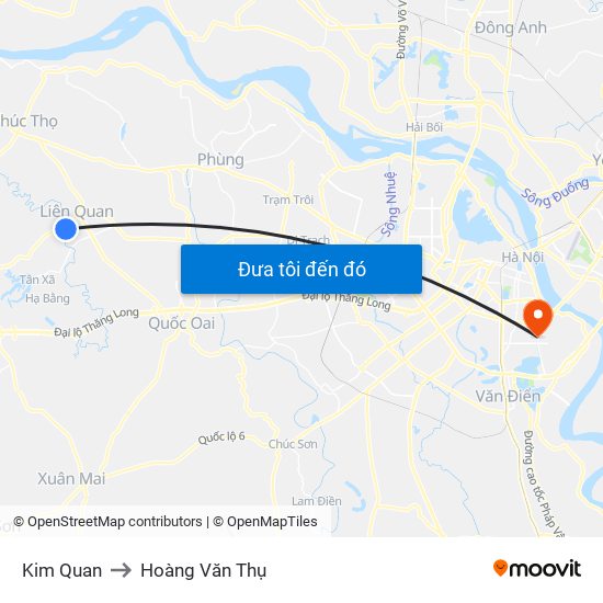 Kim Quan to Hoàng Văn Thụ map