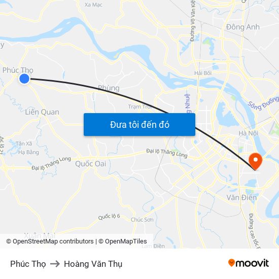 Phúc Thọ to Hoàng Văn Thụ map