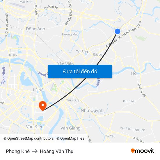 Phong Khê to Hoàng Văn Thụ map