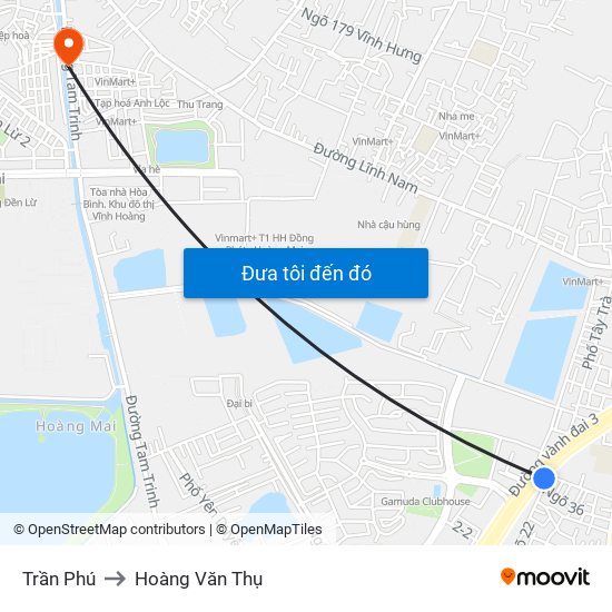 Trần Phú to Hoàng Văn Thụ map