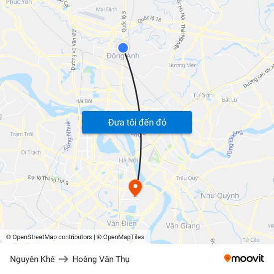 Nguyên Khê to Hoàng Văn Thụ map