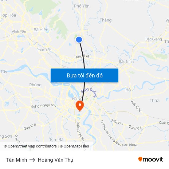 Tân Minh to Hoàng Văn Thụ map