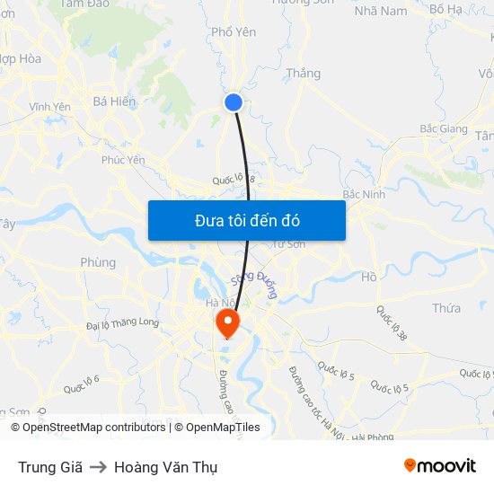 Trung Giã to Hoàng Văn Thụ map