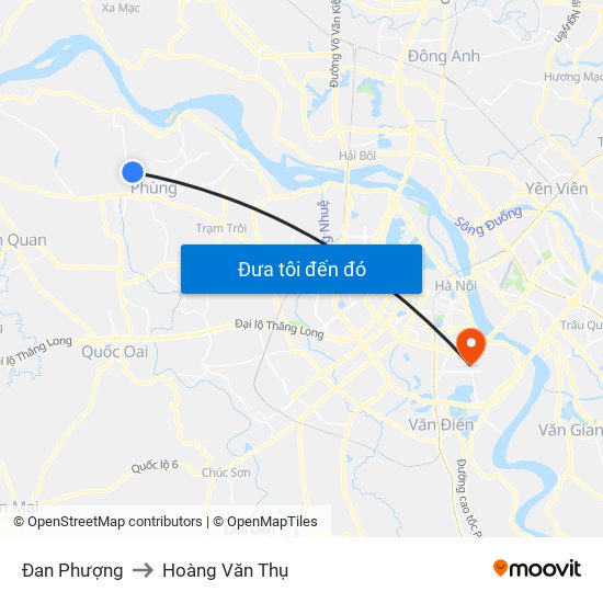 Đan Phượng to Hoàng Văn Thụ map