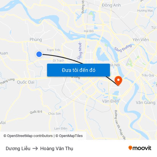 Dương Liễu to Hoàng Văn Thụ map