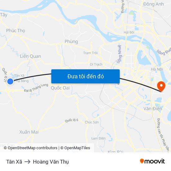 Tân Xã to Hoàng Văn Thụ map