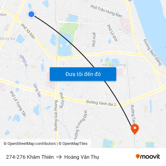 274-276 Khâm Thiên to Hoàng Văn Thụ map