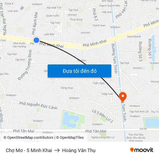 Chợ Mơ - 5 Minh Khai to Hoàng Văn Thụ map