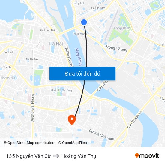 135 Nguyễn Văn Cừ to Hoàng Văn Thụ map