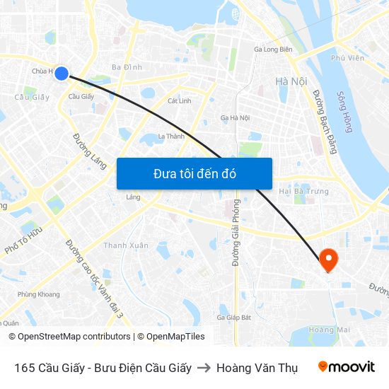 165 Cầu Giấy - Bưu Điện Cầu Giấy to Hoàng Văn Thụ map