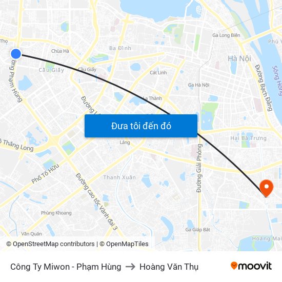 Công Ty Miwon - Phạm Hùng to Hoàng Văn Thụ map