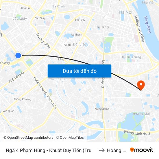 Ngã 4 Phạm Hùng - Khuất Duy Tiến (Trung Tâm Hội Nghị Quốc Gia) to Hoàng Văn Thụ map