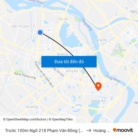 Trước 100m Ngõ 218 Phạm Văn Đồng (Đối Diện Công Viên Hòa Bình) to Hoàng Văn Thụ map