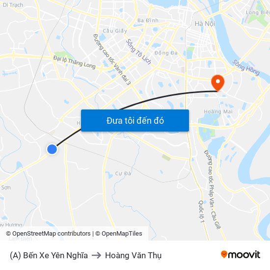 (A) Bến Xe Yên Nghĩa to Hoàng Văn Thụ map