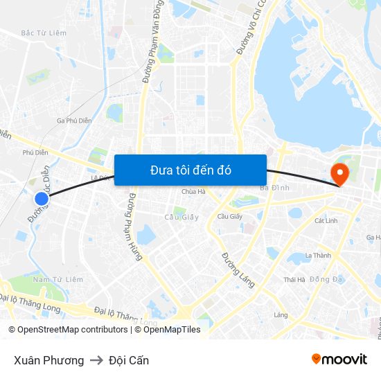 Xuân Phương to Đội Cấn map