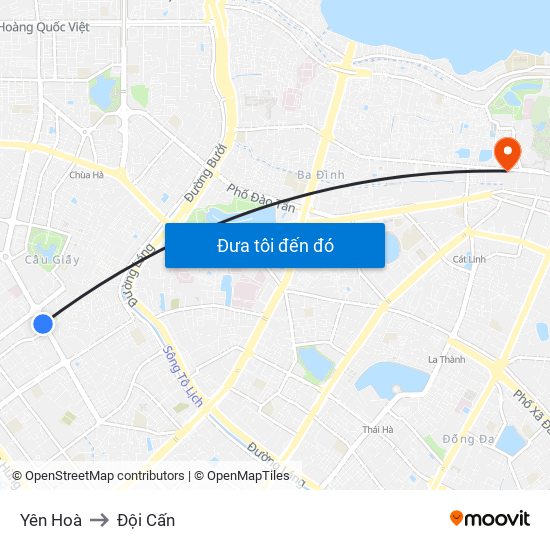 Yên Hoà to Đội Cấn map