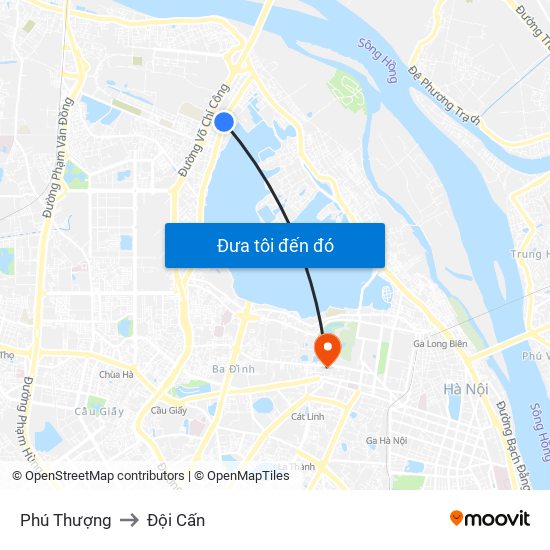 Phú Thượng to Đội Cấn map