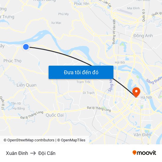 Xuân Đình to Đội Cấn map