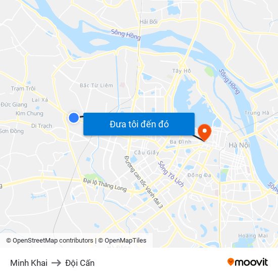 Minh Khai to Đội Cấn map